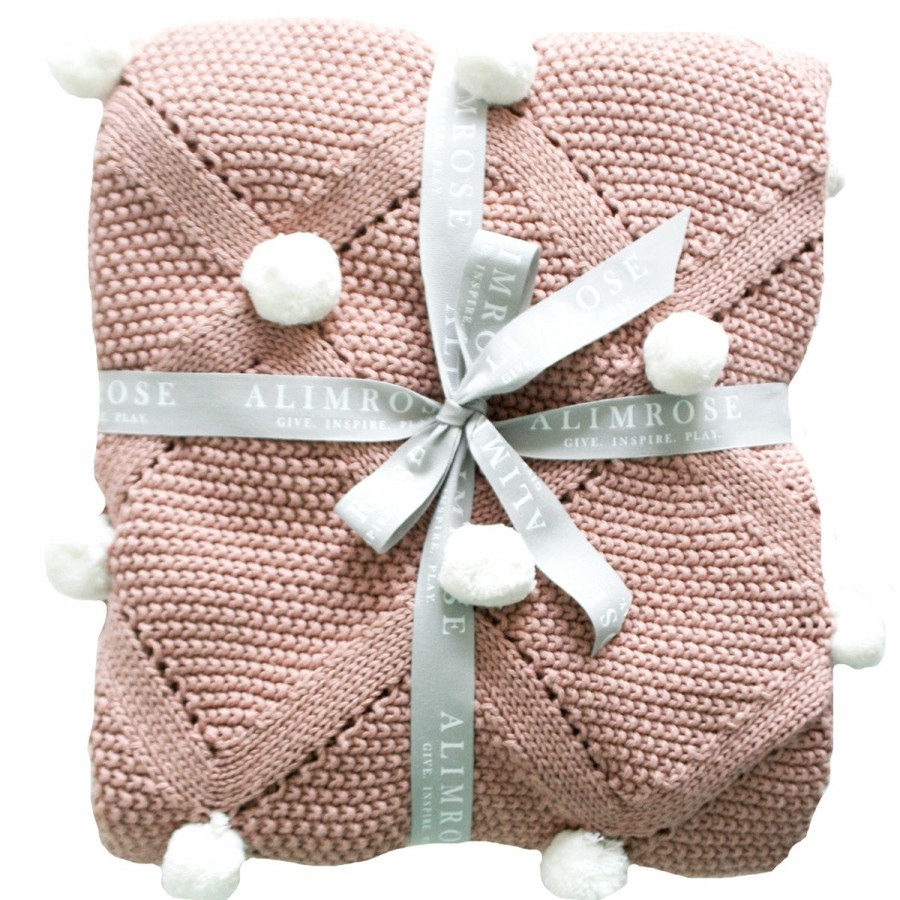 Home Alimrose | Organic Cotton Knit Pom Pom Baby Blanket