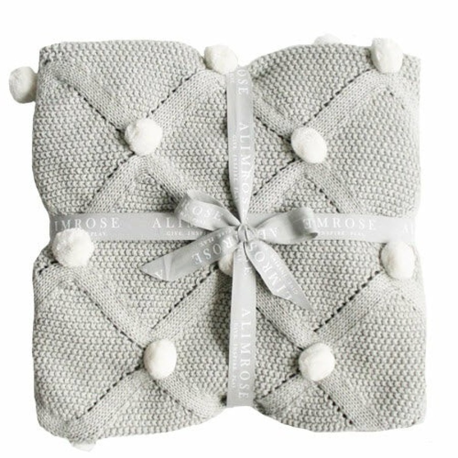 Home Alimrose | Organic Cotton Knit Pom Pom Baby Blanket