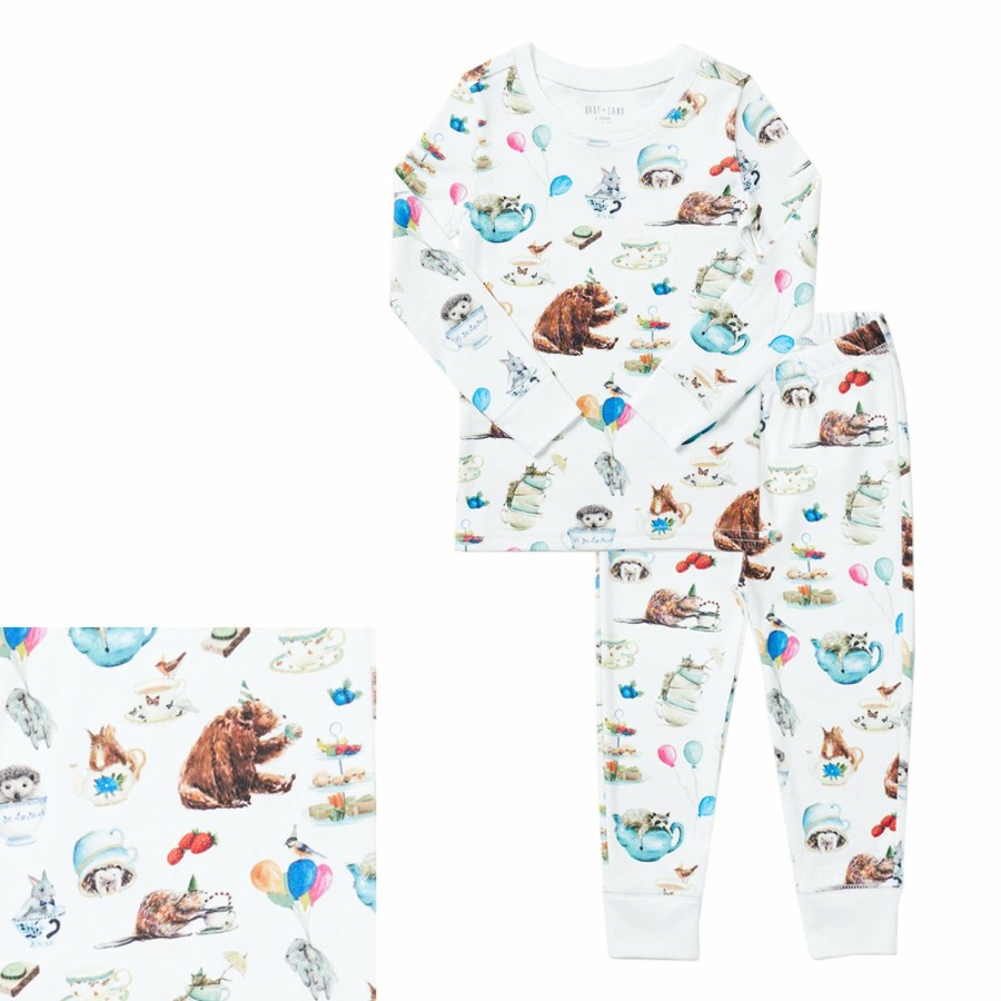 Clothing & Accessories HART + LAND | Toddler/Big Kid Organic Pima Cotton Pj Set - Animal Tea Party