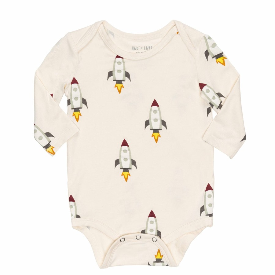 Clothing & Accessories HART + LAND Onesies & Rompers | Baby/Toddler Bamboo Long Sleeve Lap Shoulder Bodysuit- Rockets