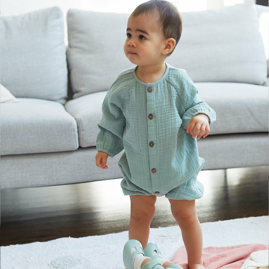 Clothing & Accessories HART + LAND Onesies & Rompers | Baby/Toddler Organic Solid Muslin Long Sleeve Romper