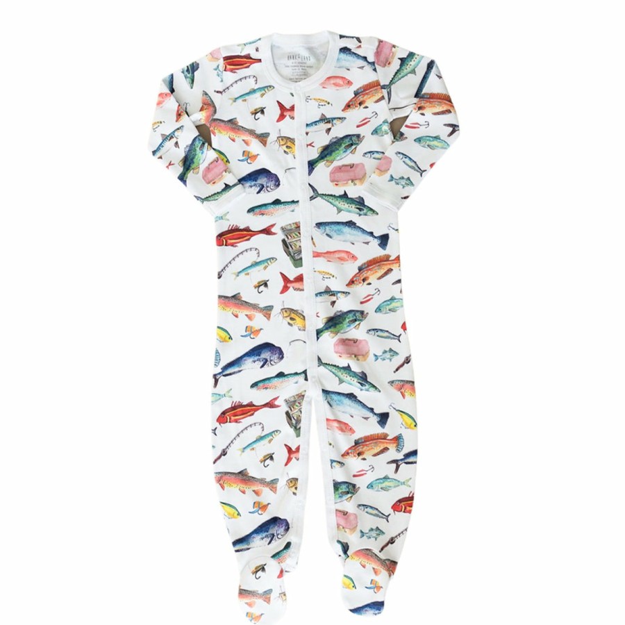 Clothing & Accessories HART + LAND | Baby/Toddler Organic Pima Cotton Footed Bodysuit Pj - Gone Fishing