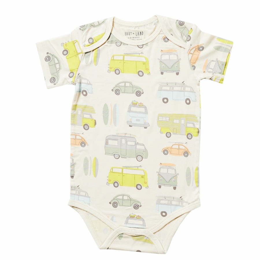 Clothing & Accessories HART + LAND Onesies & Rompers | Baby/Toddler Bamboo Short Sleeve Lap Shoulder Bodysuit- Camper Vans