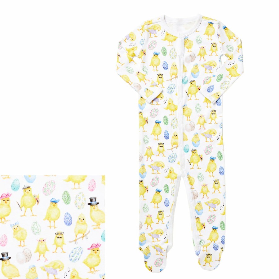 Clothing & Accessories HART + LAND | Baby/Toddler Organic Pima Cotton Footed Bodysuit Pj - Easter Chicks