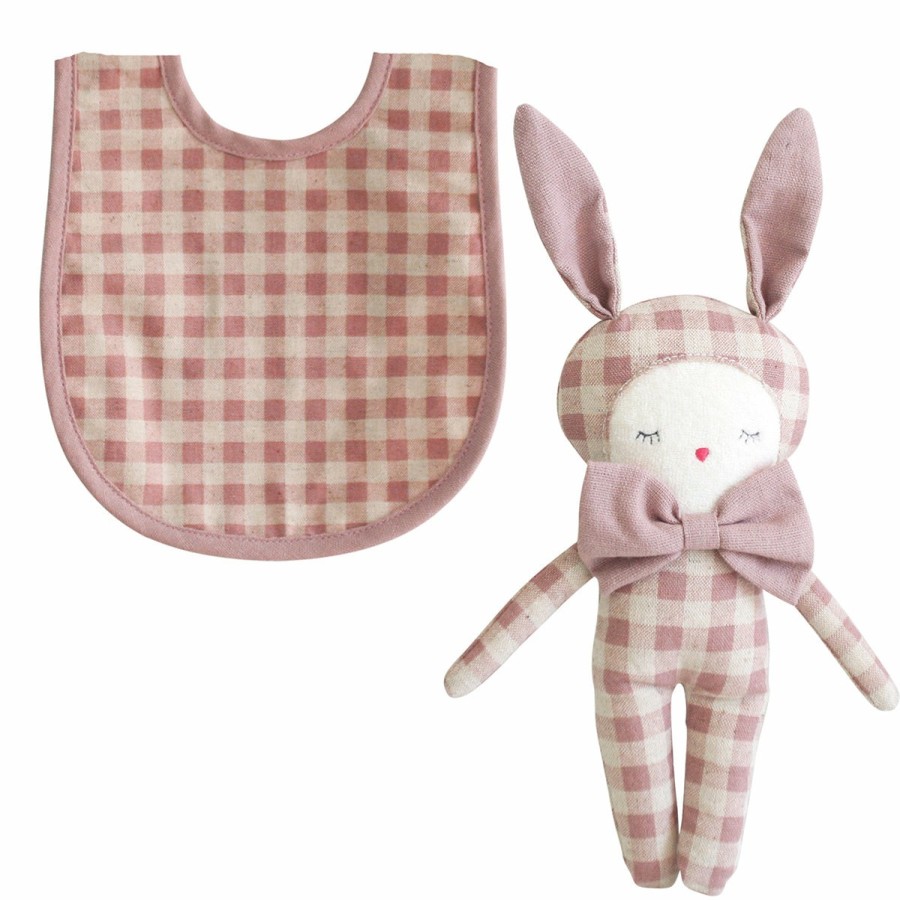 Play Alimrose | Check Bib & Dream Bunny Set - Rose