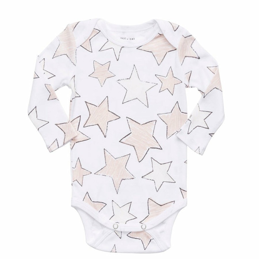 Clothing & Accessories HART + LAND Onesies & Rompers | Baby/Toddler Organic Long Sleeve Lap Shoulder Bodysuit - Large Star