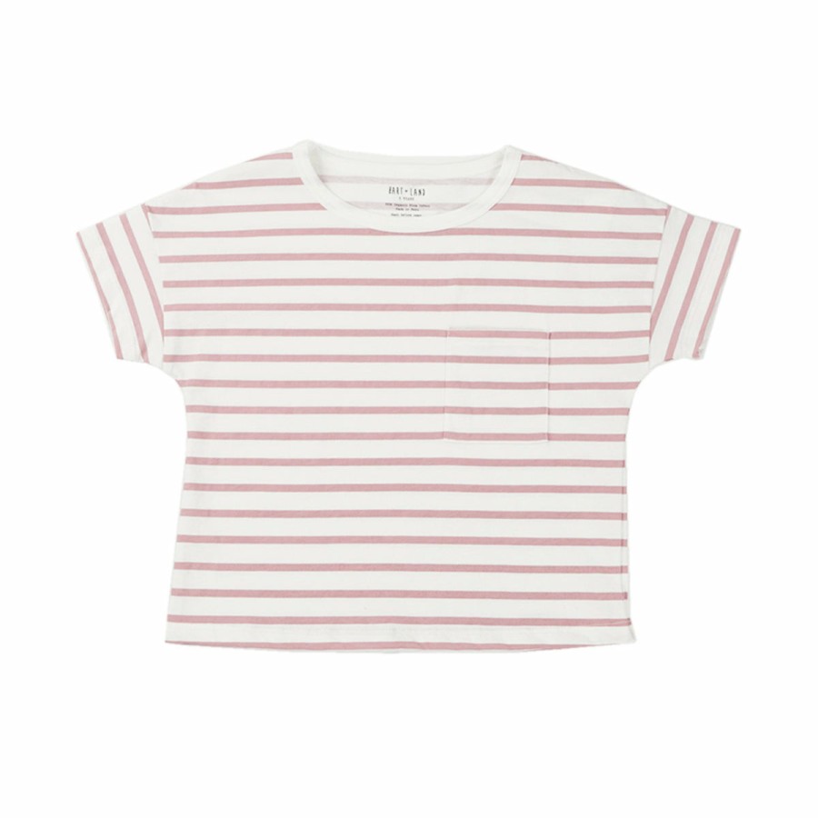 Clothing & Accessories HART + LAND Tops | Toddler/Big Kid Organic Girl'S Short Sleeve Pocket Tee- Stripe