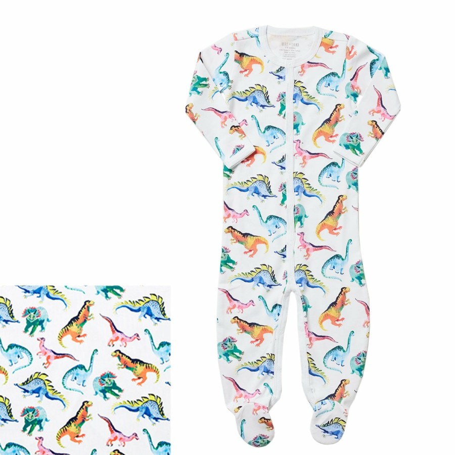 Clothing & Accessories HART + LAND | Baby/Toddler Organic Pima Cotton Footed Bodysuit Pj - Dinosaur Friends