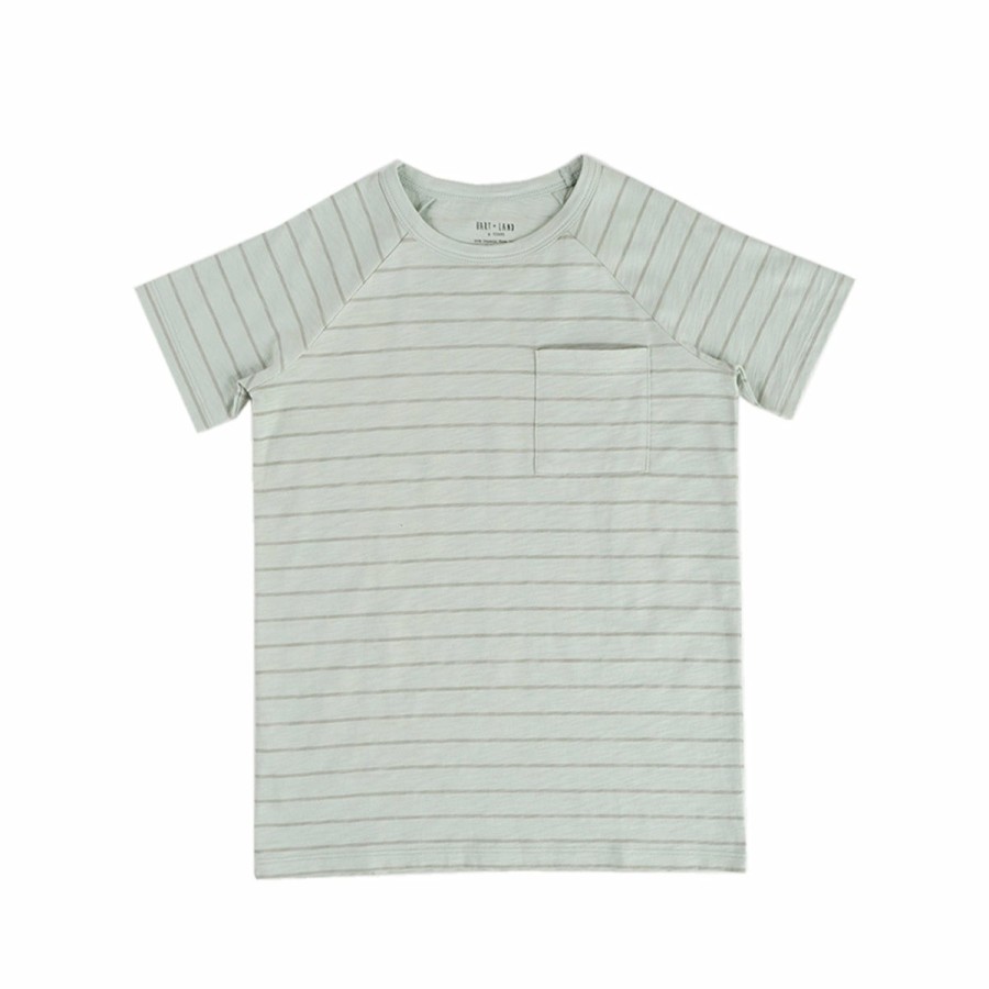 Clothing & Accessories HART + LAND Tops | Toddler/Big Kid Organic Boy'S Short Sleeve Raglan Pocket Tee- Stripe