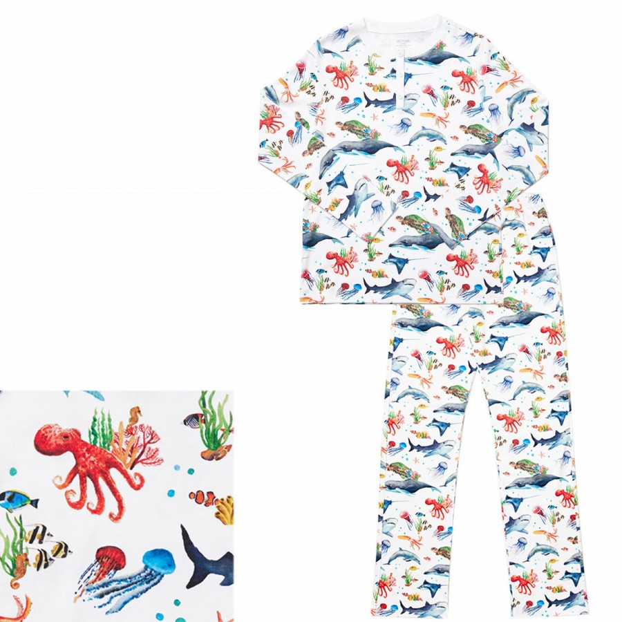 Clothing & Accessories HART + LAND | Women'S Organic Pima Cotton Pj Set - Under The Sea