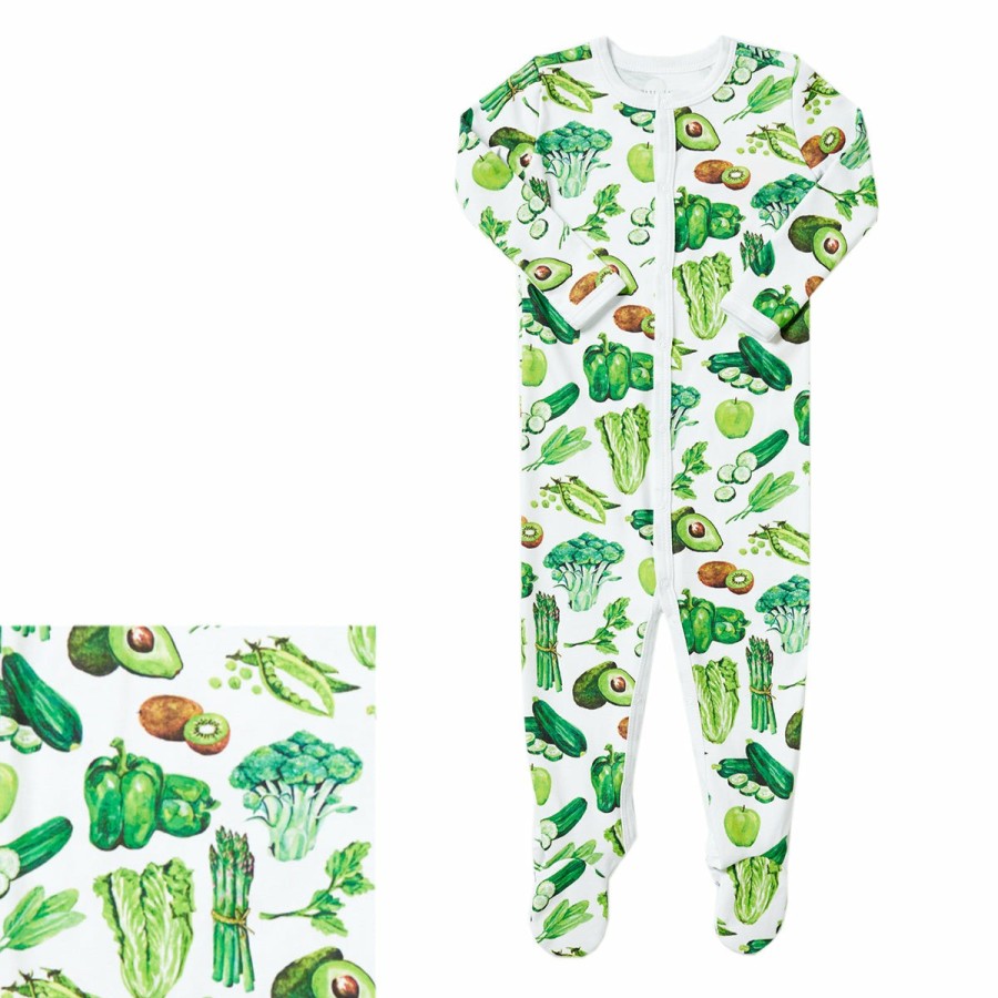 Clothing & Accessories HART + LAND | Baby/Toddler Organic Pima Cotton Footed Bodysuit Pj - Eat Your Greens