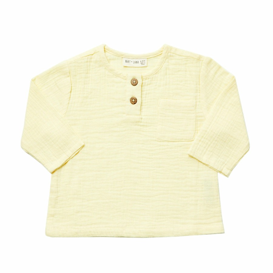 Clothing & Accessories HART + LAND Tops | Baby/Toddler/Big Kid Organic Solid Muslin Long Sleeve Henley Top