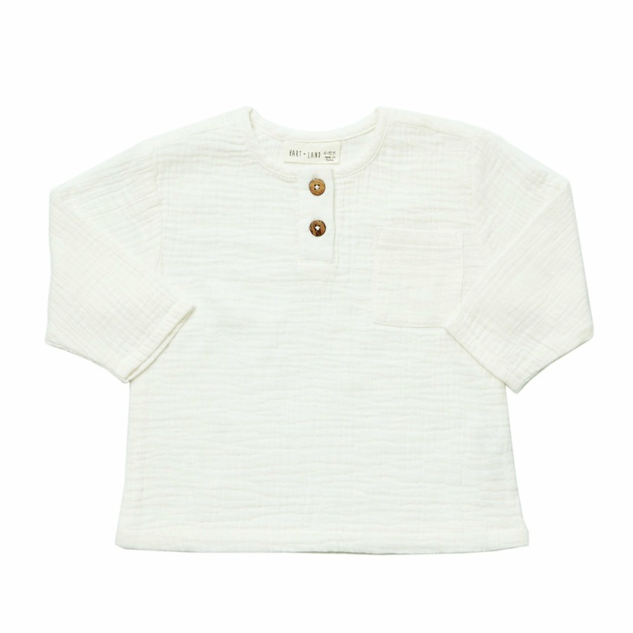 Clothing & Accessories HART + LAND Tops | Baby/Toddler/Big Kid Organic Solid Muslin Long Sleeve Henley Top