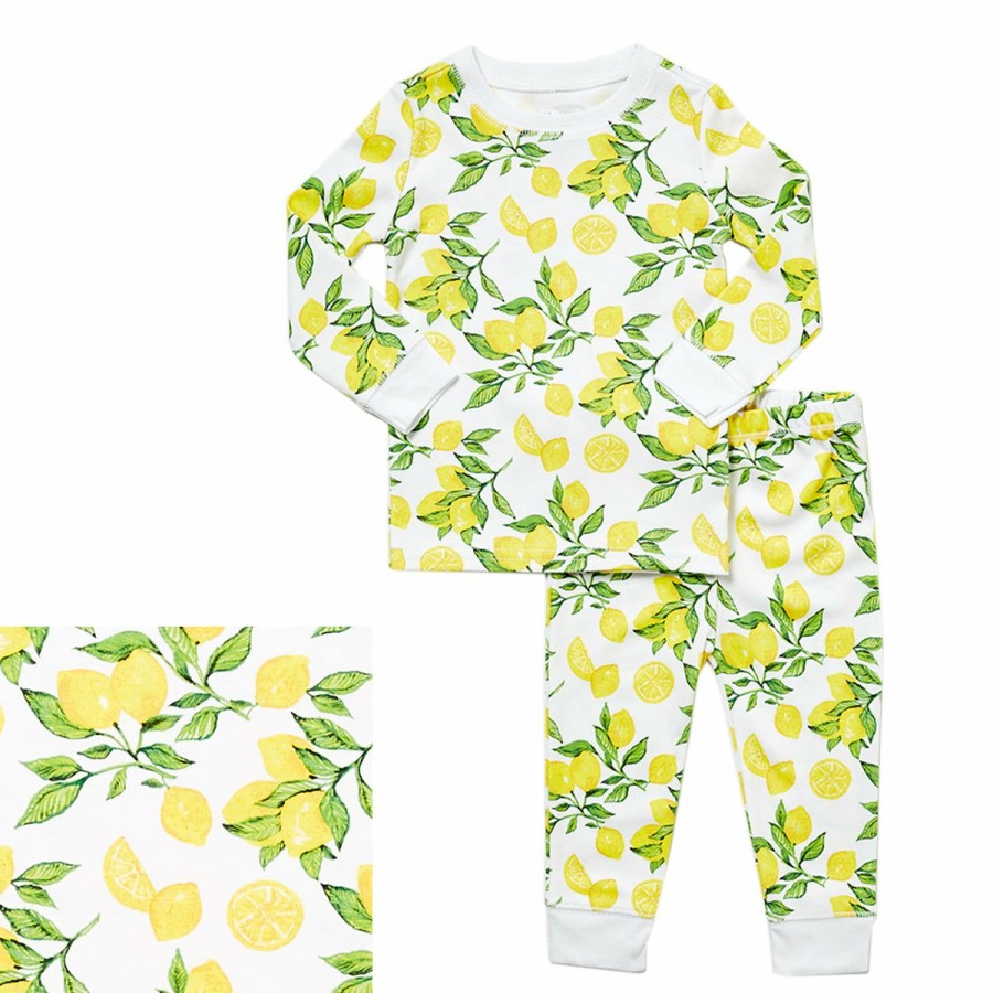 Clothing & Accessories HART + LAND Pajamas | Toddler/Big Kid Organic Pima Cotton Pj Set- Lemon Zest