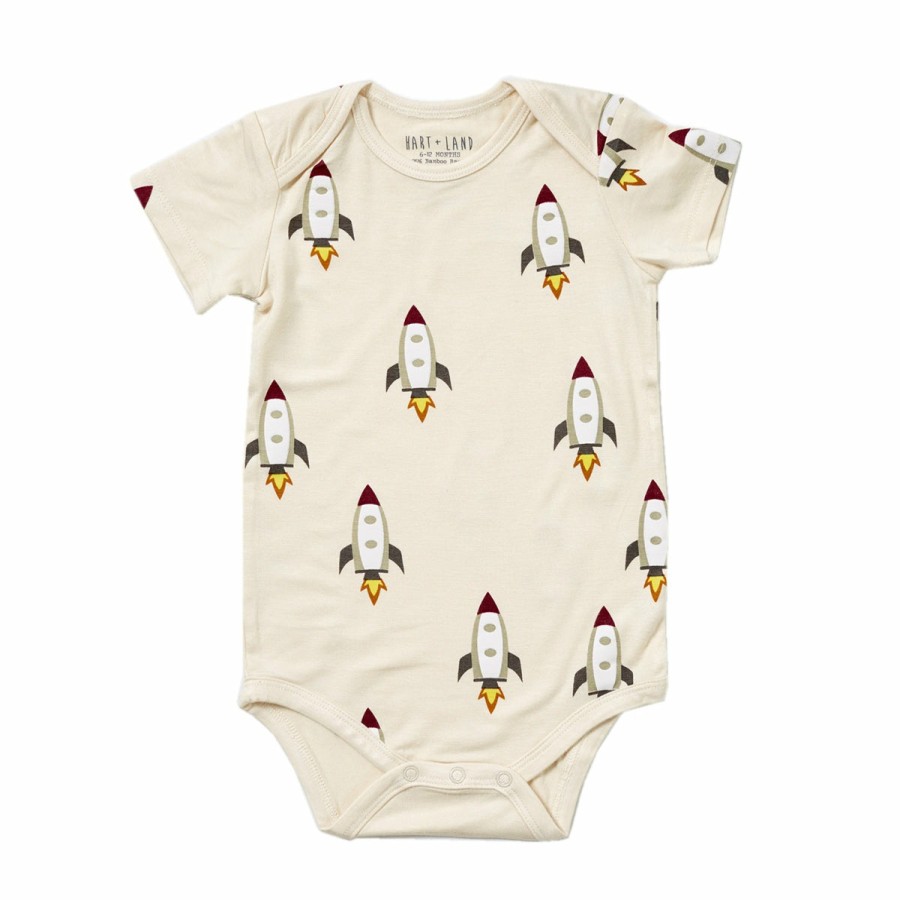 Clothing & Accessories HART + LAND Onesies & Rompers | Baby/Toddler Bamboo Short Sleeve Lap Shoulder Bodysuit- Rockets