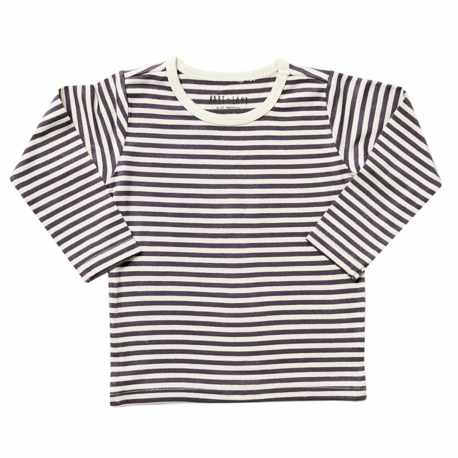 Clothing & Accessories HART + LAND Tops | Baby/Toddler/Big Kid Bamboo Long Sleeve Crew Tee- Simple Stripe