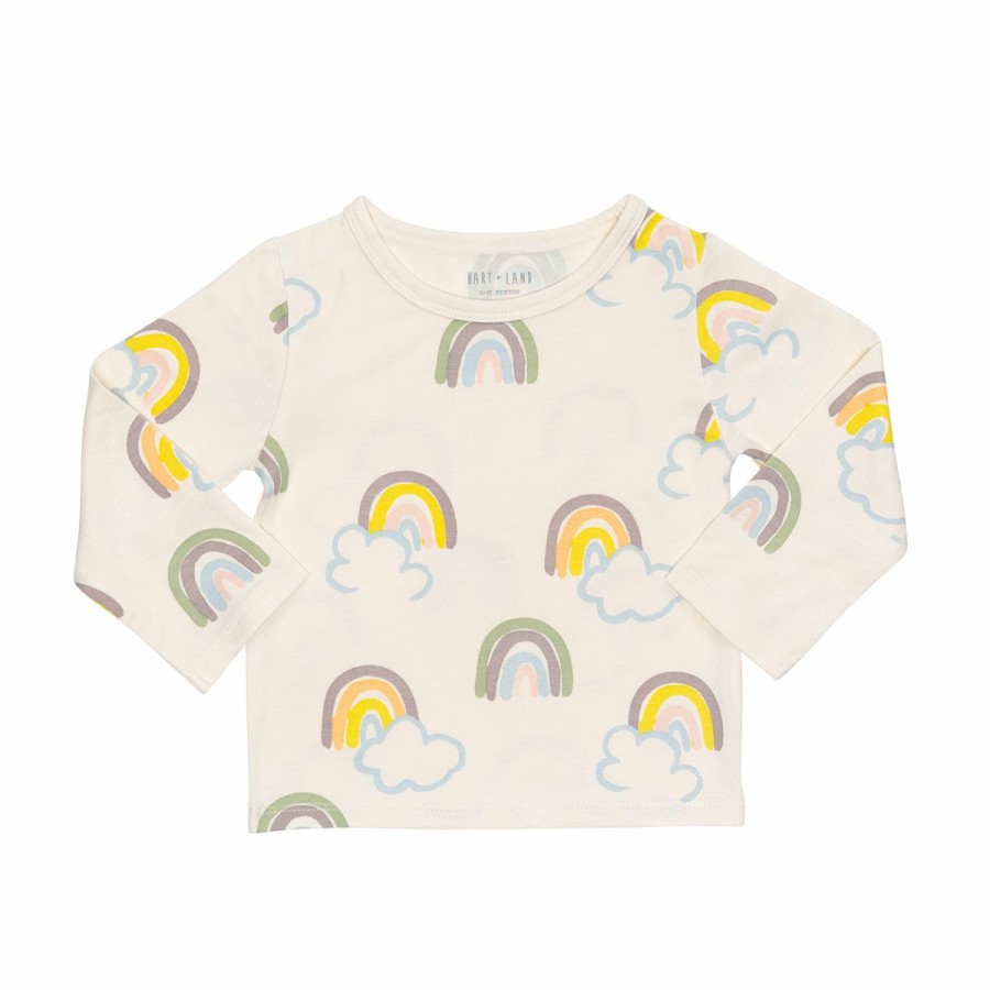 Clothing & Accessories HART + LAND Tops | Baby/Toddler/Big Kid Bamboo Long Sleeve Crew Tee- Rainbows