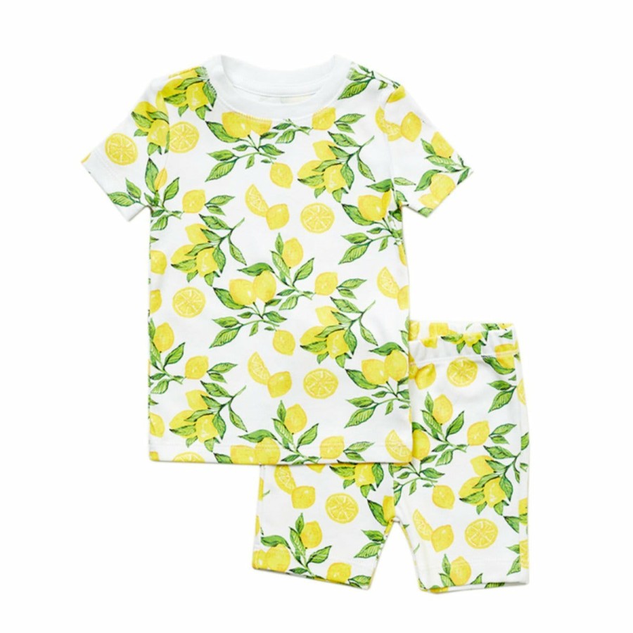 Clothing & Accessories HART + LAND | Toddler/Big Kid Organic Pima Cotton Short Sleeve Pj Set- Lemon Zest