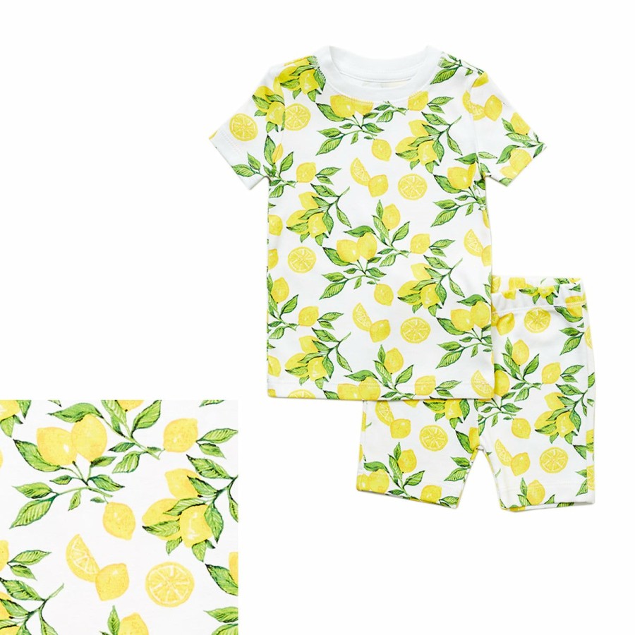 Clothing & Accessories HART + LAND | Toddler/Big Kid Organic Pima Cotton Short Sleeve Pj Set- Lemon Zest