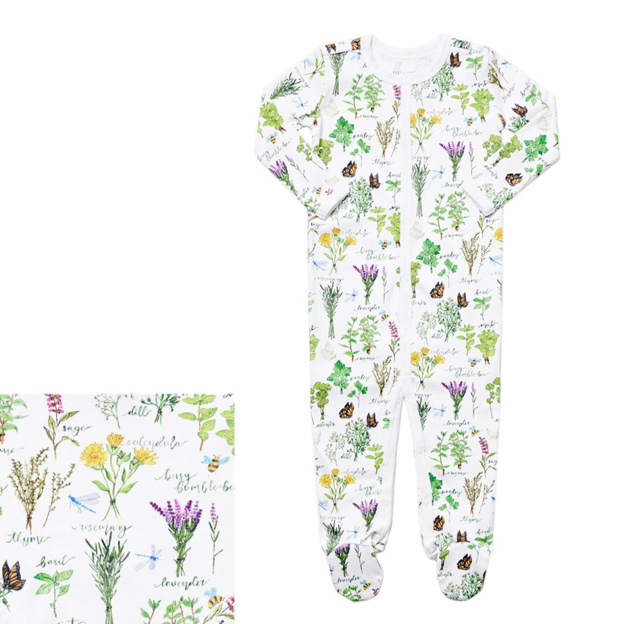 Clothing & Accessories HART + LAND | Baby/Toddler Organic Pima Cotton Footed Bodysuit Pj - Herb Garden