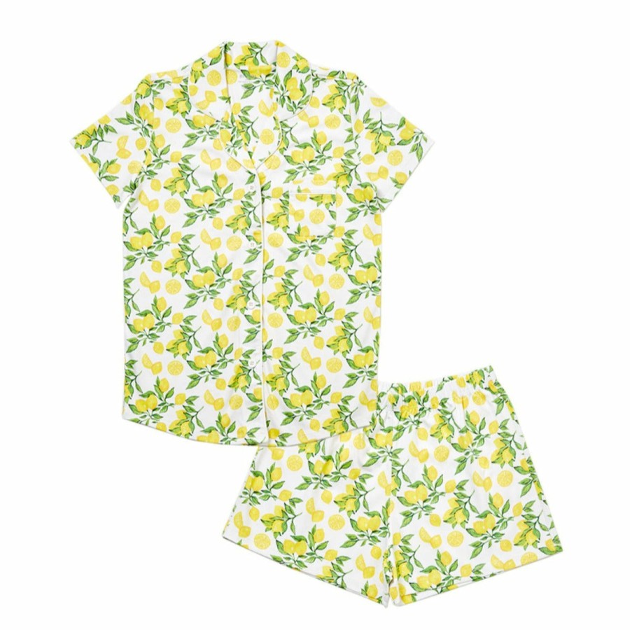 Clothing & Accessories HART + LAND | Women'S Organic Pima Cotton Short Sleeve Pj Set- Lemon Zest