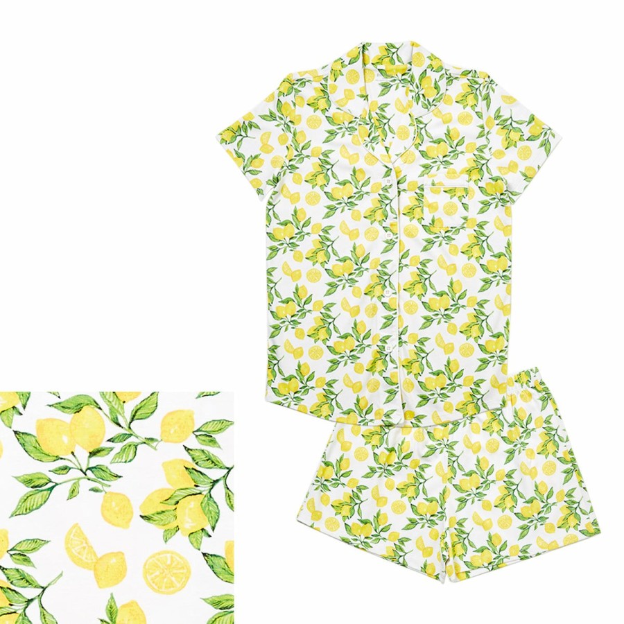 Clothing & Accessories HART + LAND | Women'S Organic Pima Cotton Short Sleeve Pj Set- Lemon Zest