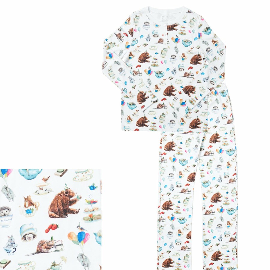 Clothing & Accessories HART + LAND | Women'S Organic Pima Cotton Pj Set - Animal Tea Party