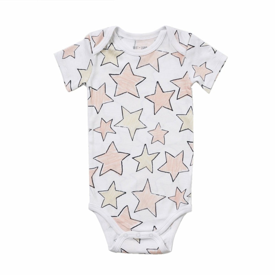 Clothing & Accessories HART + LAND Onesies & Rompers | Baby/Toddler Organic Short Sleeve Lap Shoulder Bodysuit - Large Star