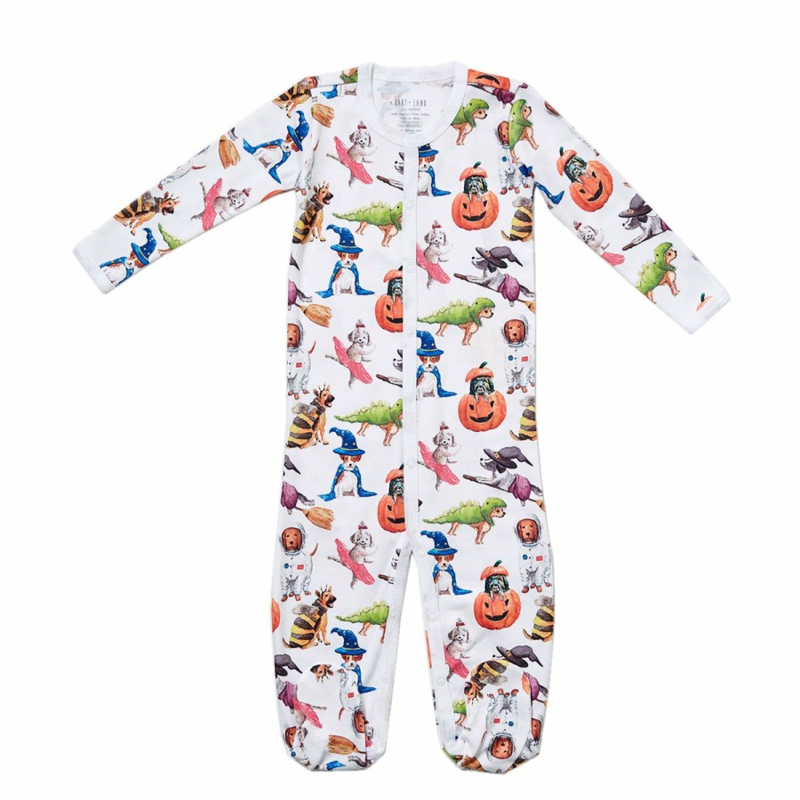 Clothing & Accessories HART + LAND | Baby/Toddler Organic Pima Cotton Footed Bodysuit Pj - Halloween Pups