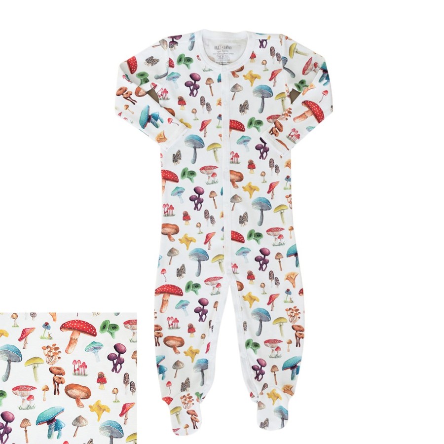 Clothing & Accessories HART + LAND | Baby/Toddler Organic Pima Cotton Footed Bodysuit Pj - Mushrooms