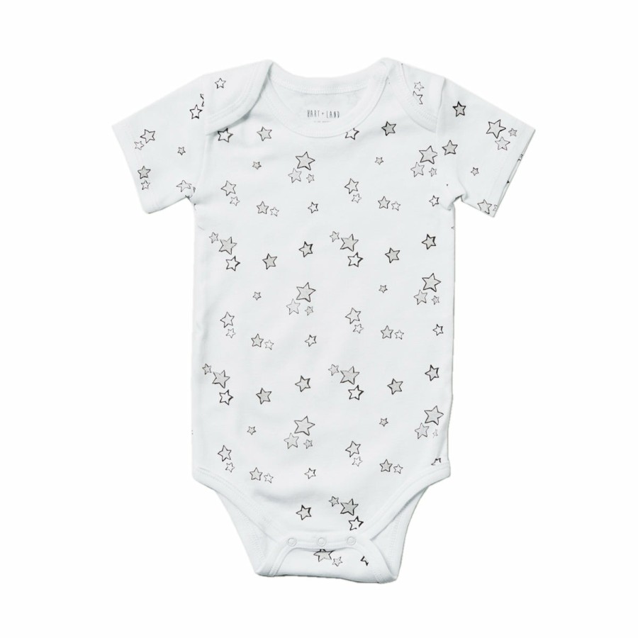 Clothing & Accessories HART + LAND Onesies & Rompers | Baby/Toddler Organic Short Sleeve Lap Shoulder Bodysuit - Galaxy Stars