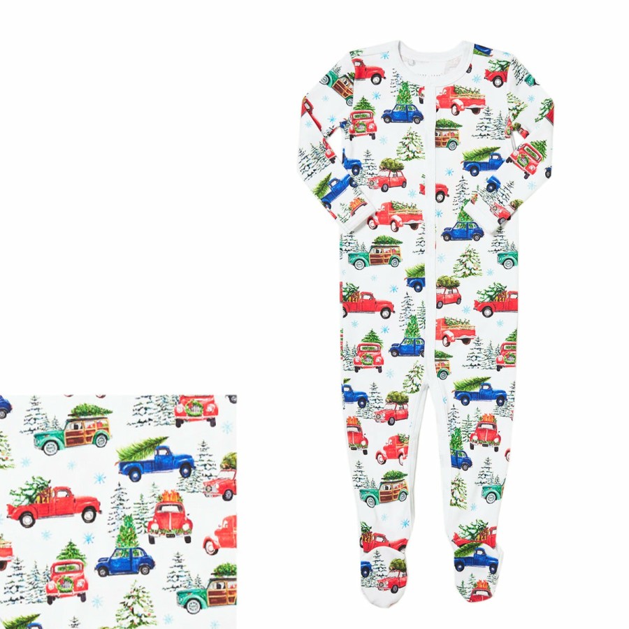 Clothing & Accessories HART + LAND | Baby/Toddler Organic Pima Cotton Footed Bodysuit Pj – Christmas Tree Farm