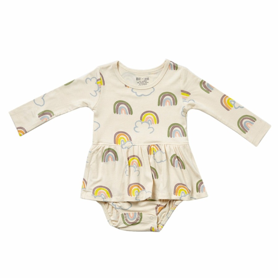 Clothing & Accessories HART + LAND Dresses & Bubbles | Baby/Toddler Bamboo Long Sleeve Bodysuit Dress- Rainbows