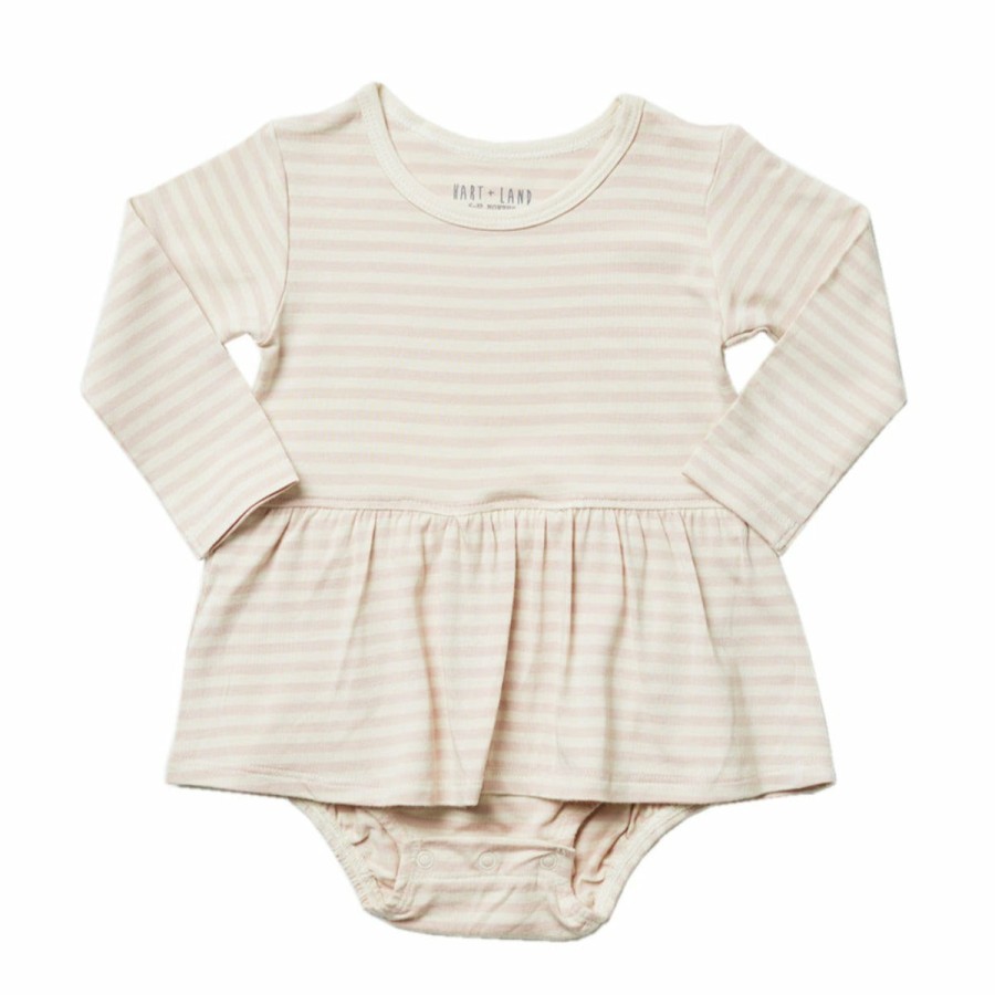 Clothing & Accessories HART + LAND Dresses & Bubbles | Baby/Toddler Bamboo Long Sleeve Bodysuit Dress- Simple Stripe