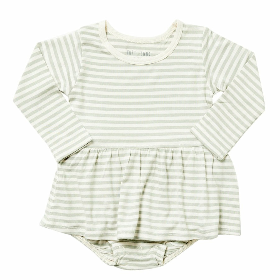 Clothing & Accessories HART + LAND Dresses & Bubbles | Baby/Toddler Bamboo Long Sleeve Bodysuit Dress- Simple Stripe