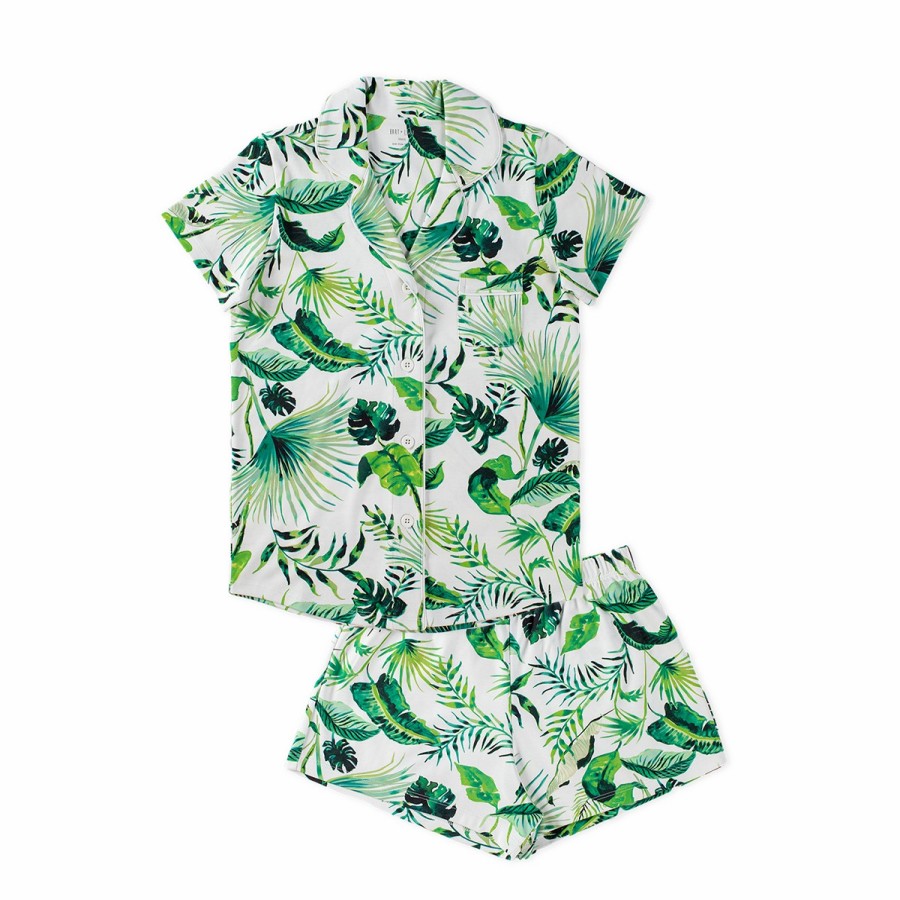 Clothing & Accessories HART + LAND | Women'S Organic Pima Cotton Short Sleeve Pj Set- Palm Dreams