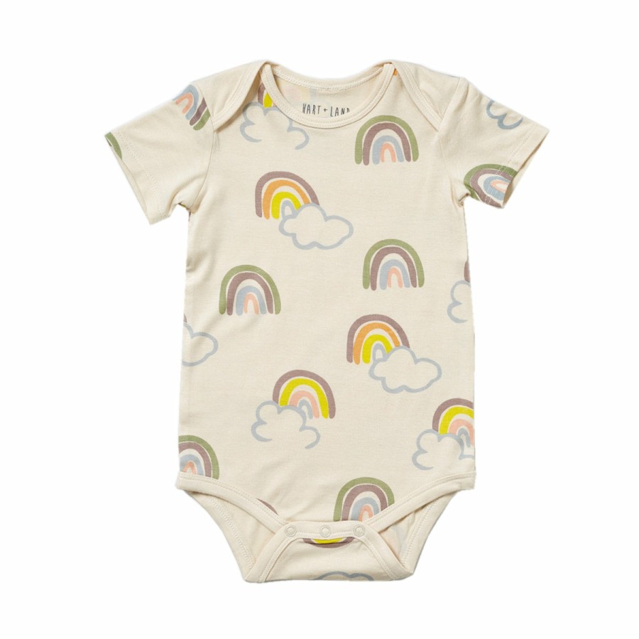 Clothing & Accessories HART + LAND Onesies & Rompers | Baby/Toddler Bamboo Short Sleeve Lap Shoulder Bodysuit- Rainbows