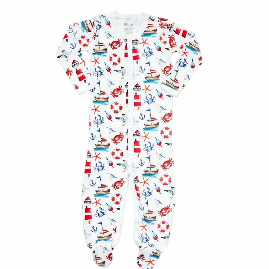 Clothing & Accessories HART + LAND | Baby/Toddler Organic Pima Cotton Footed Bodysuit Pj- Out To Sea