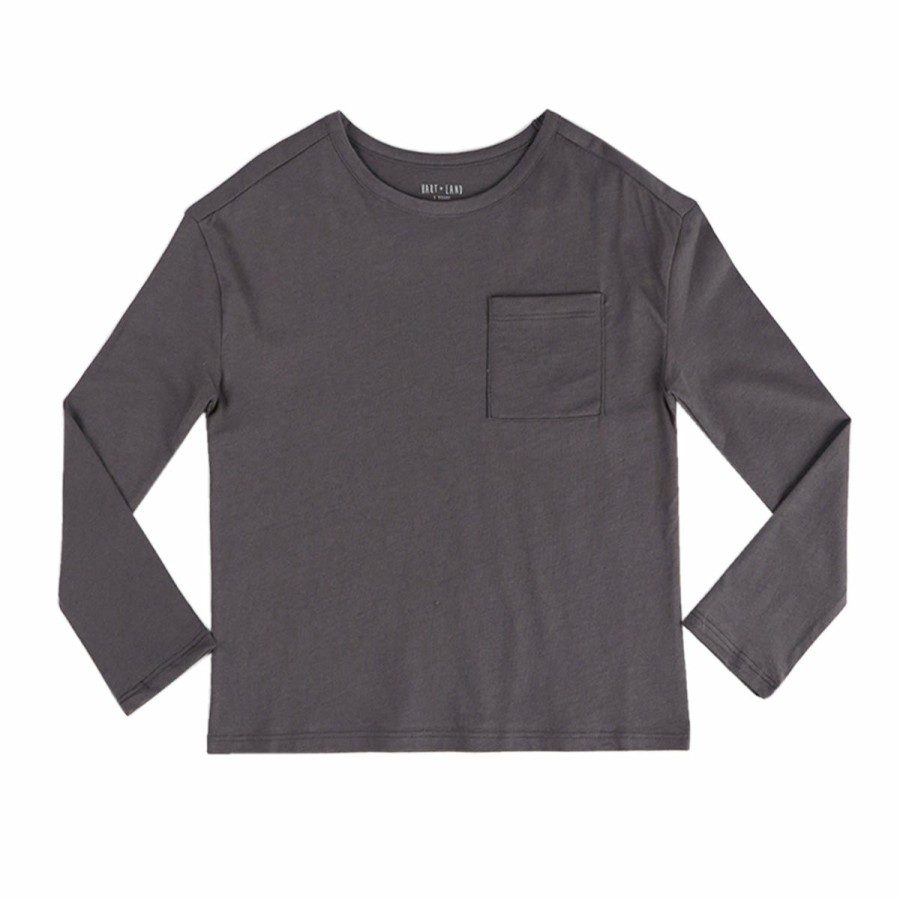 Clothing & Accessories HART + LAND Tops | Toddler/Big Kid Organic Girl'S Solid Long Sleeve Pocket Tee