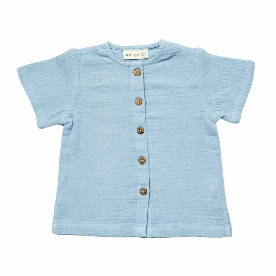 Clothing & Accessories HART + LAND Tops | Baby/Toddler/Big Kid Organic Solid Muslin Short Sleeve Button Up Top