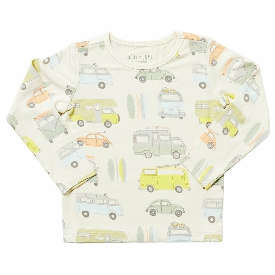 Clothing & Accessories HART + LAND Tops | Baby/Toddler/Big Kid Bamboo Long Sleeve Crew Tee- Camper Vans