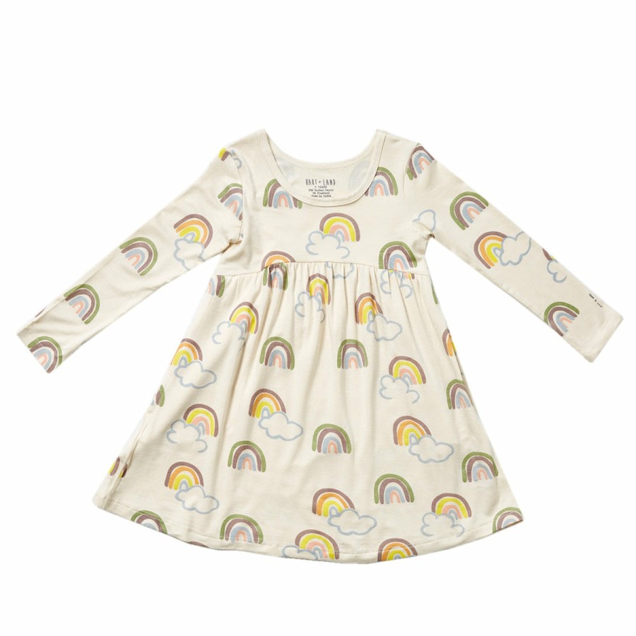 Clothing & Accessories HART + LAND Dresses & Bubbles | Toddler/Big Kid Bamboo Long Sleeve Dress- Rainbows