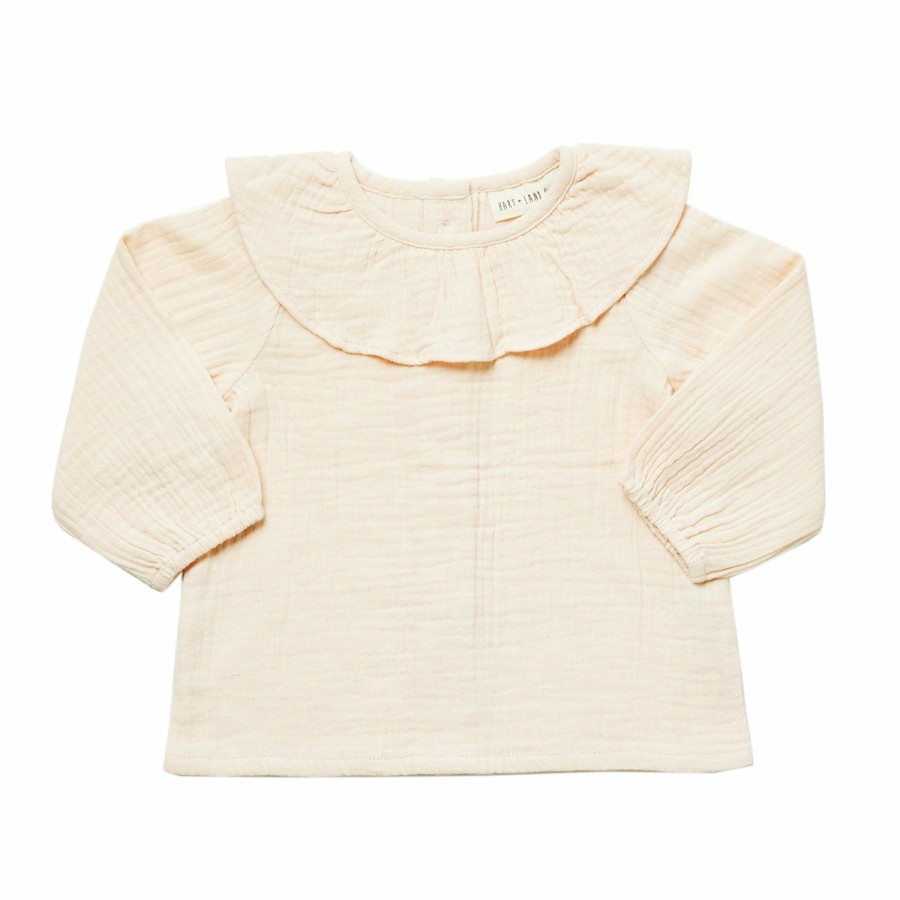 Clothing & Accessories HART + LAND Tops | Baby/Toddler/Big Kid Organic Solid Muslin Long Sleeve Collar Top