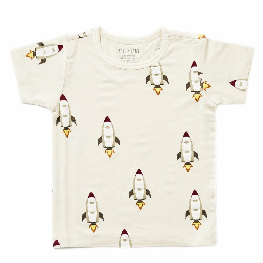 Clothing & Accessories HART + LAND Tops | Baby/Toddler/Big Kid Bamboo Short Sleeve Crew Tee- Rockets