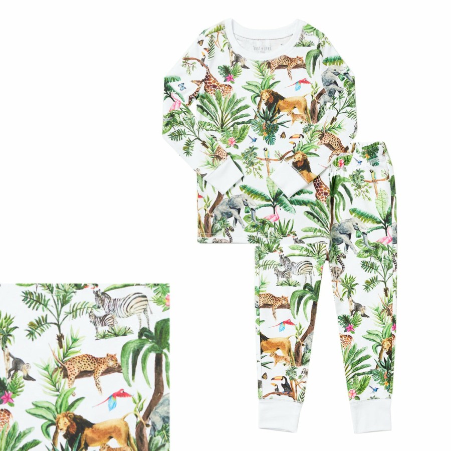 Clothing & Accessories HART + LAND Pajamas | Toddler/Big Kid Organic Pima Cotton Pj Set - Jungle